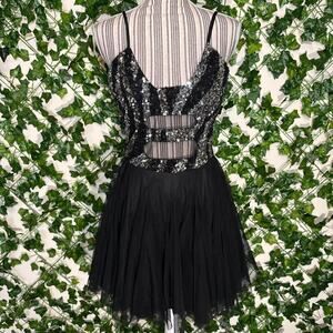 New black and silver sequin mini dress